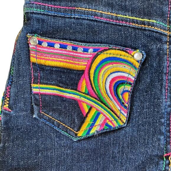 Coogi Girls Heart Embroidered Denim Skirt Skort Dark Wash Rainbow Colors Sz 6X - Picture 8 of 16